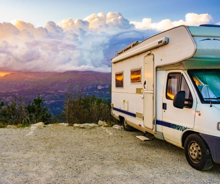 Camper parked with incredible view